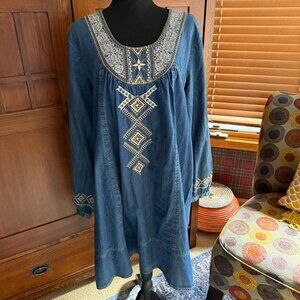 Sahalie Long Sleeve Denim Embroidered Dress